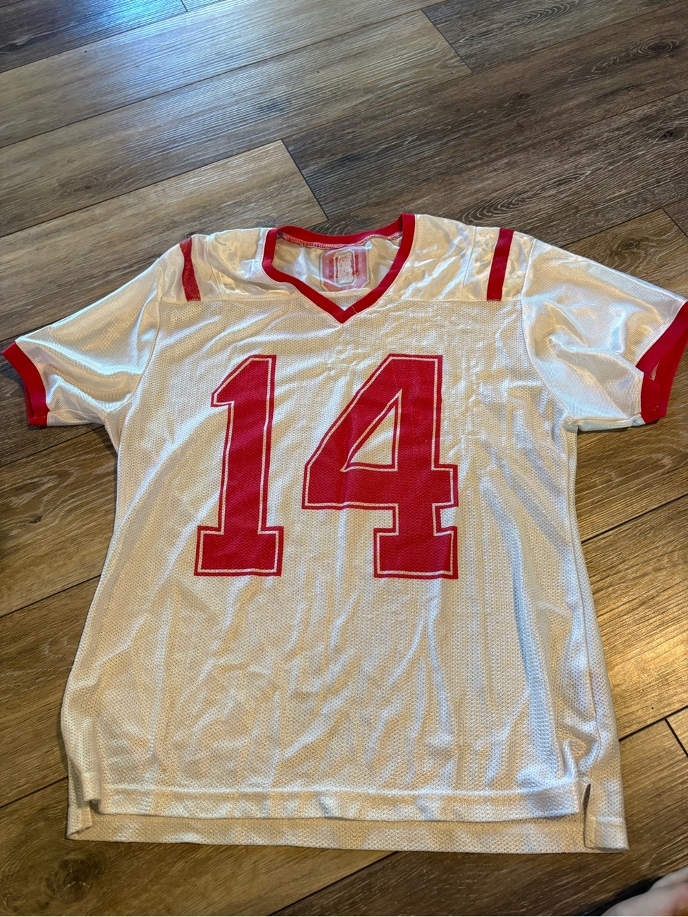 White Mesh Football Jersey with Red Number 14